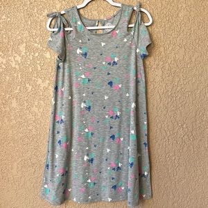 Girls Gray w/ Hearts Cold-shoulder Dress Size 16 XXL